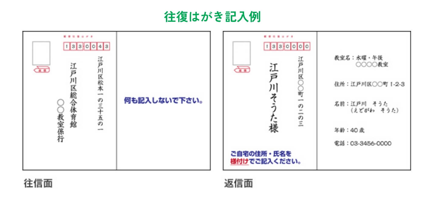往復はがき記入例